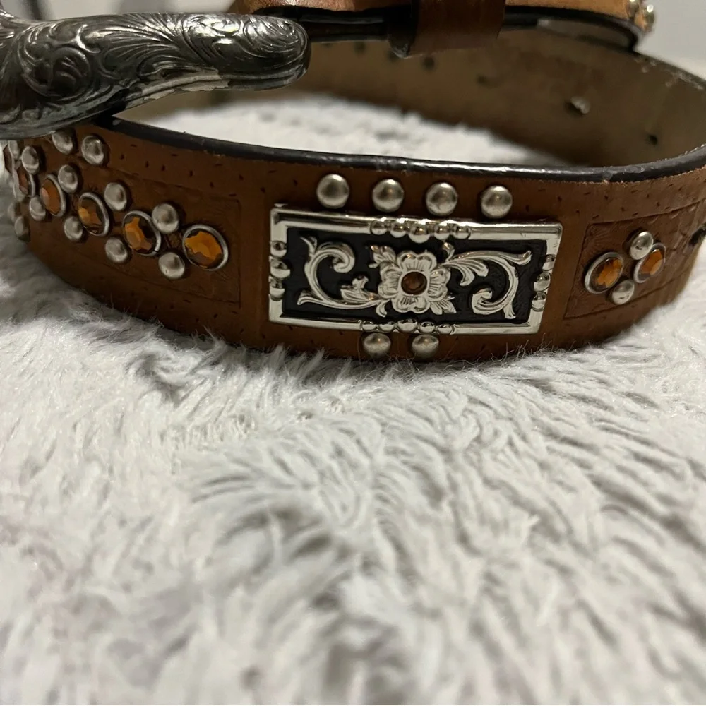 Nocona Belt Co. Girls Southwestern Rhinestones Leather Belt Size 22